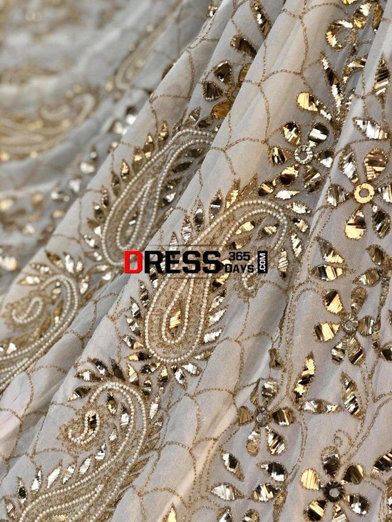 Ivory Golden Kamdani and Pearl Anarkali Suit – Dress365days