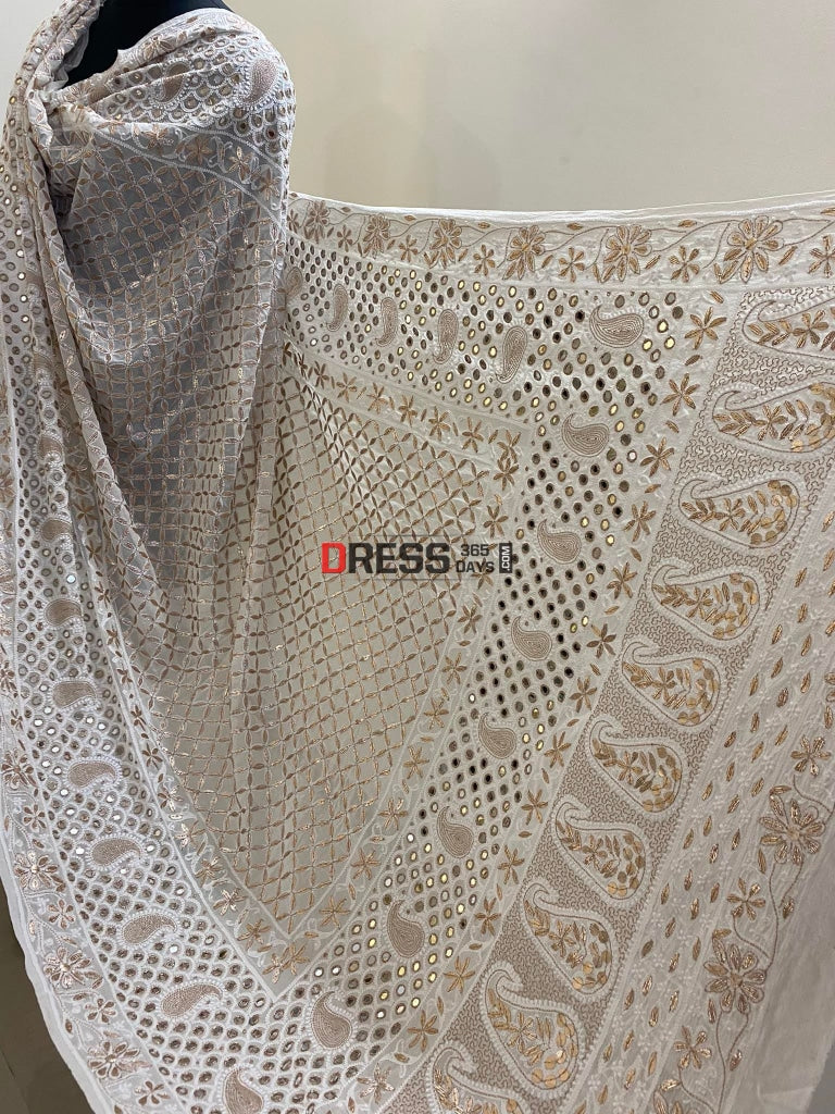 Ivory Gota Patti Mirror Work Chikankari Dupatta