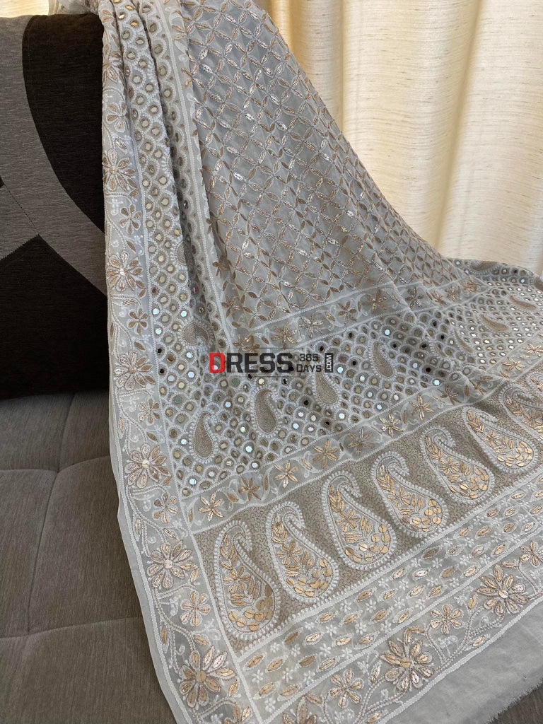 Ivory Gota Patti Mirror Work Chikankari Dupatta