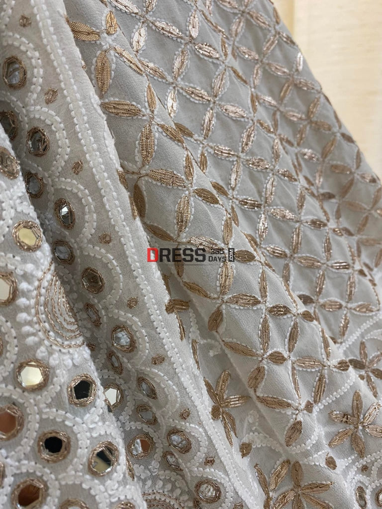 Ivory Gota Patti Mirror Work Chikankari Dupatta