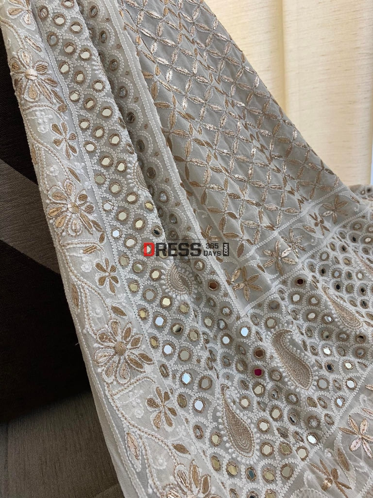 Ivory Gota Patti Mirror Work Chikankari Dupatta