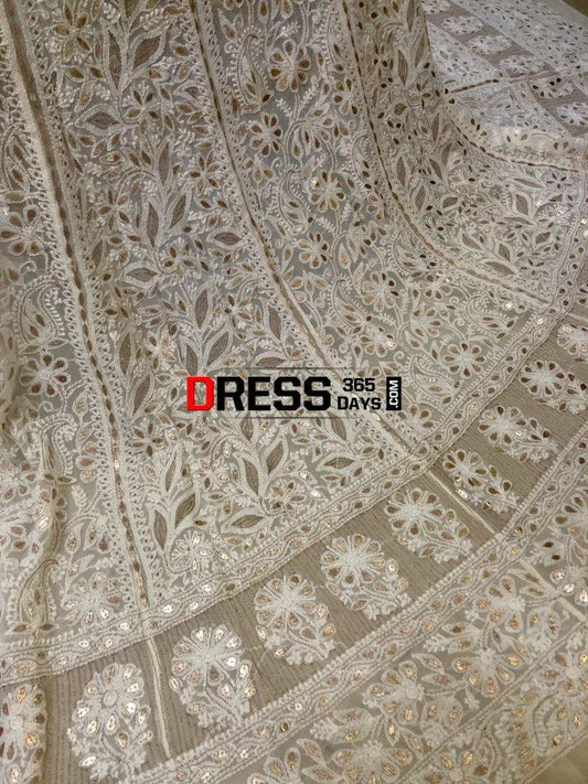 Ivory Gota Patti & Pearls Chikankari Lehenga Skirt (Only Skirt)