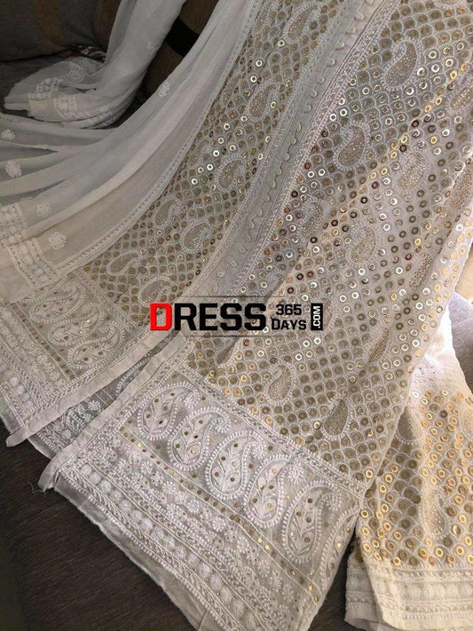 Ivory Hand Embroidered Kamdani Chikankari Sharara Set Suits