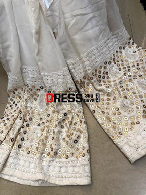 Ivory Hand Embroidered Kamdani Chikankari Sharara Set – Dress365days