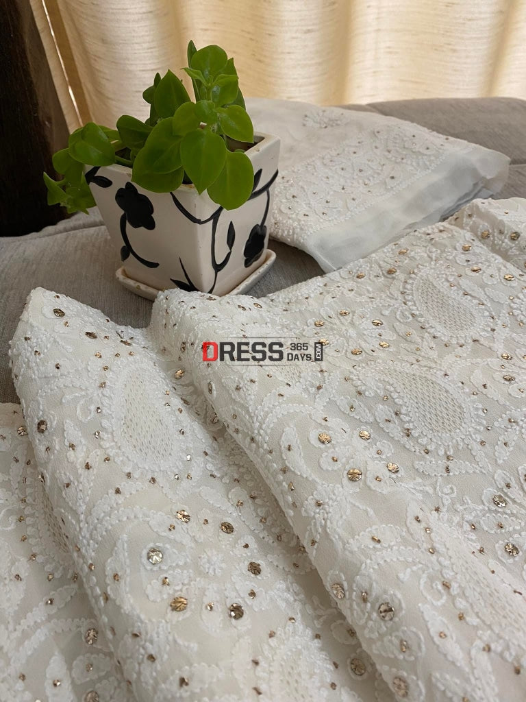 Ivory Hand Jaali Lucknow Chikankari Suit Suits