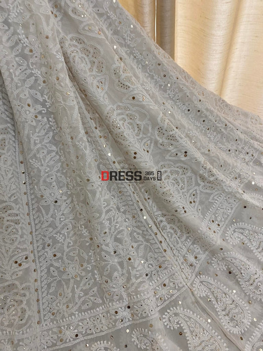 Ivory Kamdani Chikankari Lehenga Skirt (Lehenga Only)