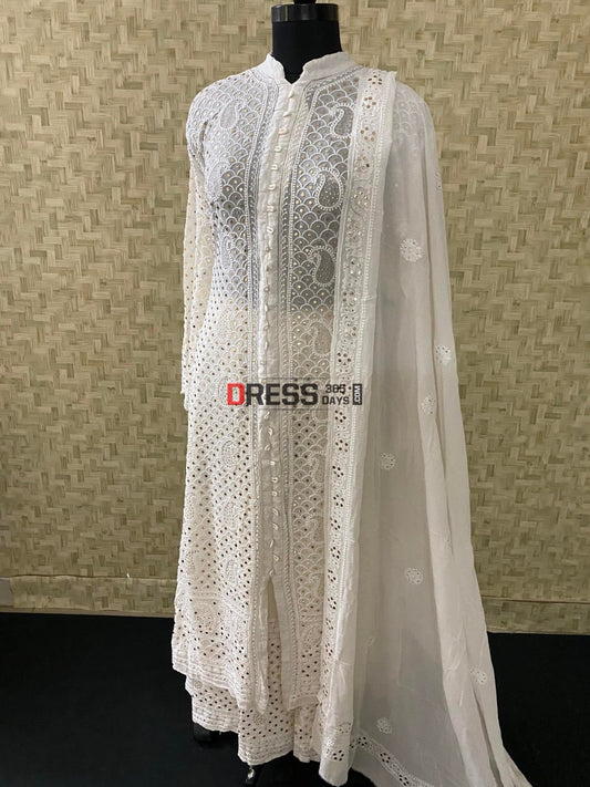 Ivory Kamdani Chikankari Sharara Set Suits