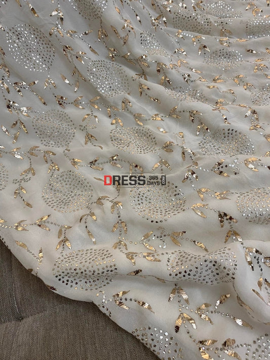 Ivory Kamdani Partywear Saree Chikankari