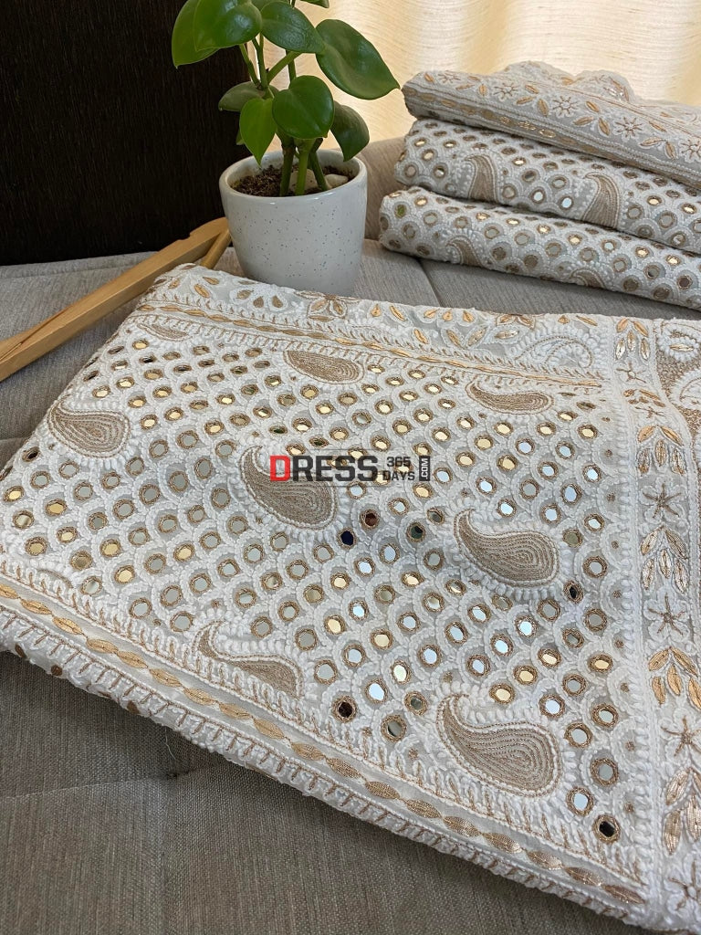 Ivory Mirror Work Chikankari Lehenga Set