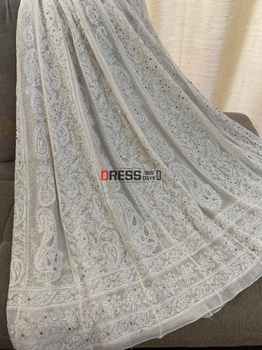 Ivory Mukaish Chikankari Anarkali Suit