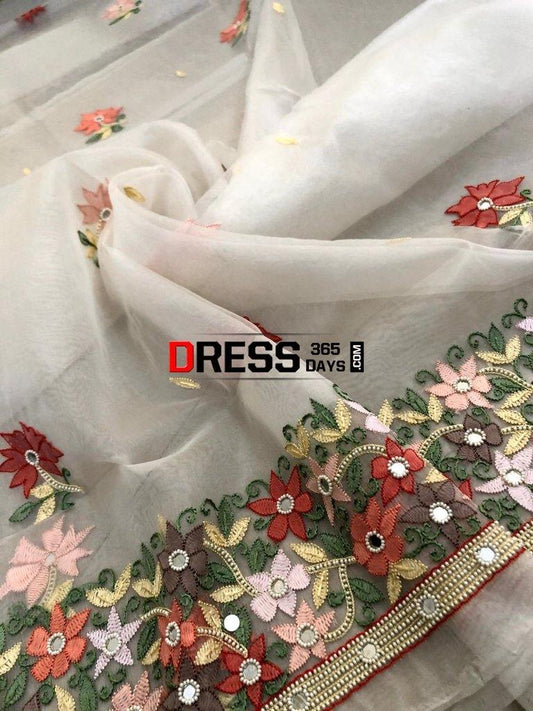 Ivory Organza Beads Chikankari Suit Suits