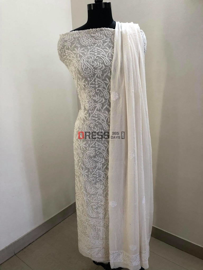 Ivory Pearl Lucknowi Suit Chikankari Suits