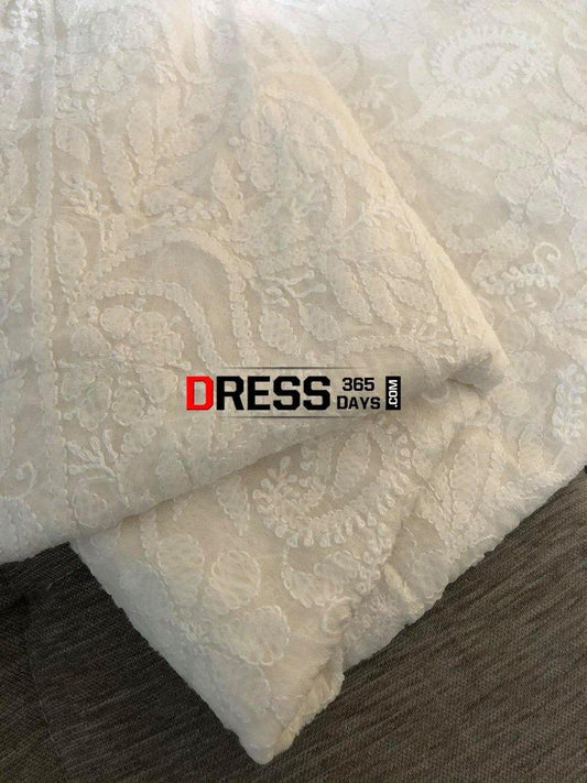 Ivory Pure Georgette Chikankari Dupatta