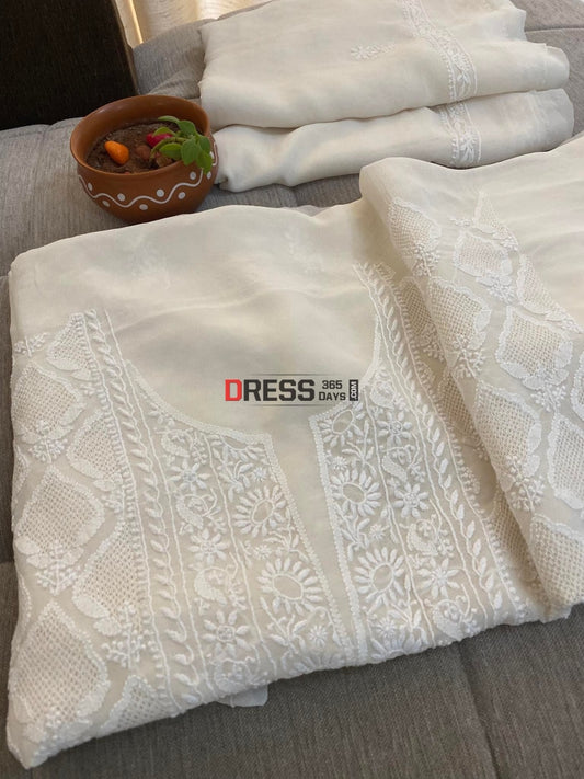 Ivory Pure Georgette Hand Jaali Chikankari Suit Suits