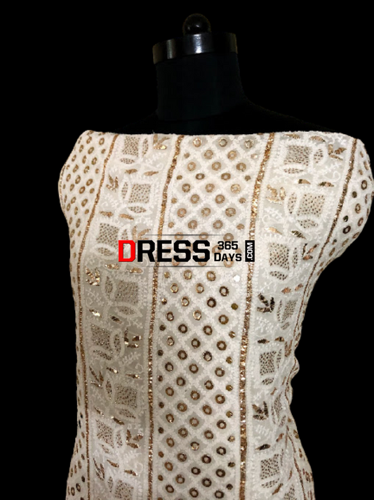 Ivory Ring Mukaish Lucknowi Suit Chikankari Suits