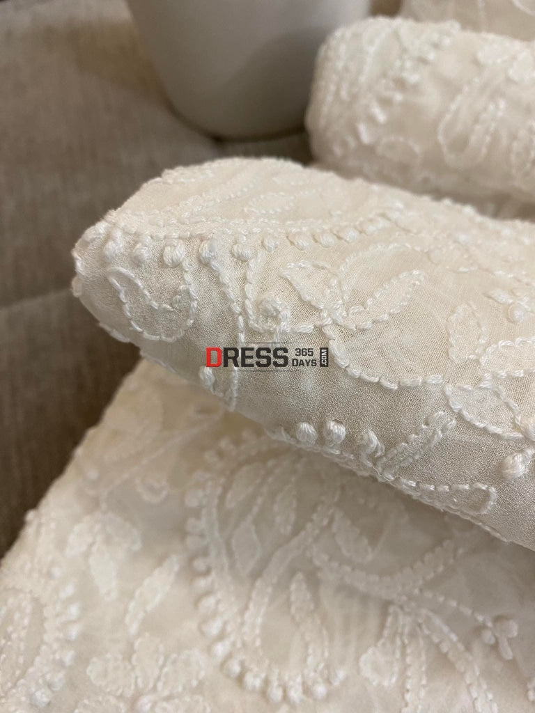 Ivory White Lucknowi Chikankari Dupatta