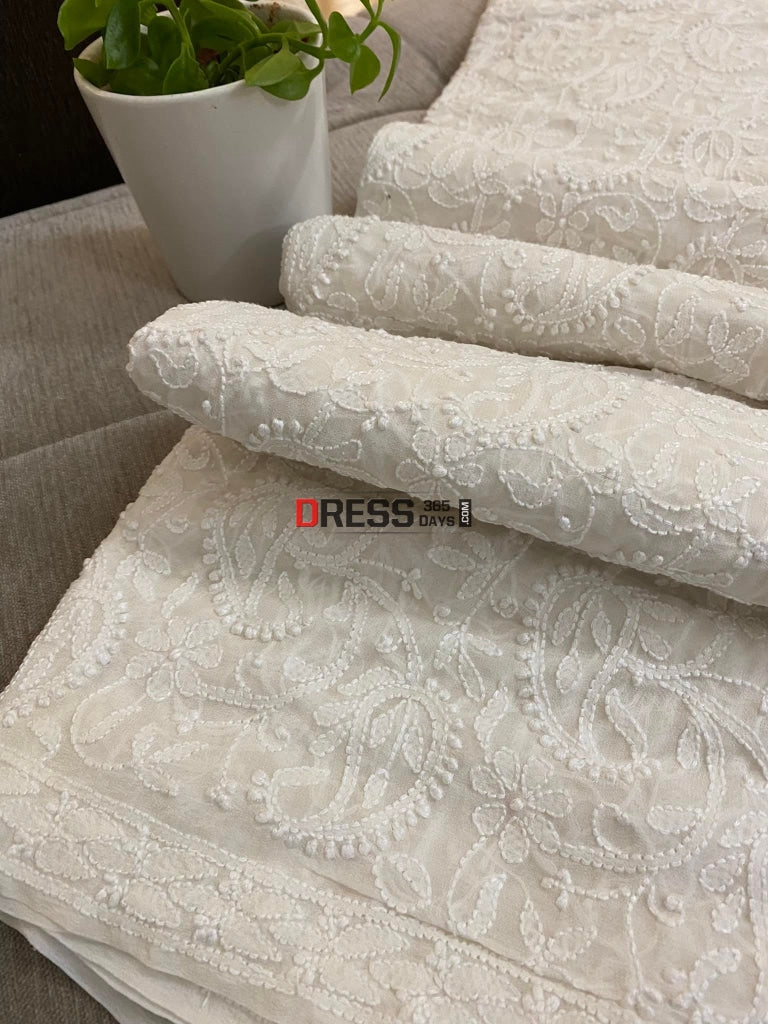 Ivory White Lucknowi Chikankari Dupatta