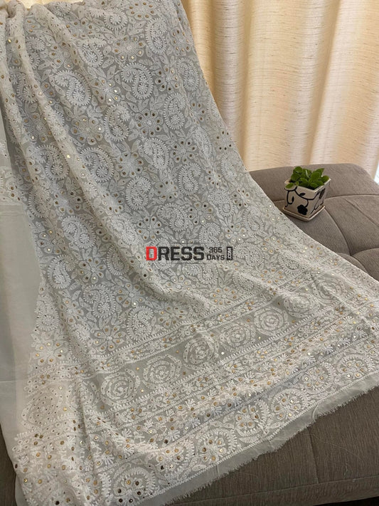 Ivory White Mukaish Chikankari Kurti Fabric (Only Kurti)