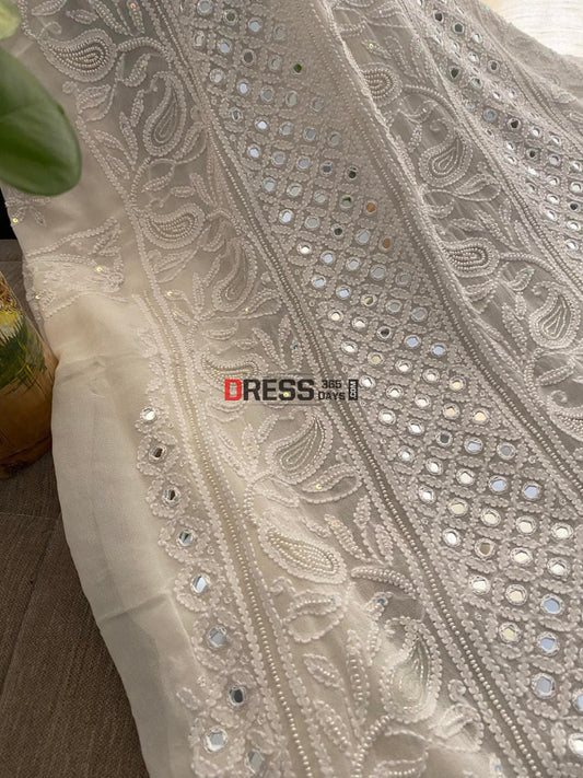 Ivory White Pearl & Mirror Chikankari Suit Suits