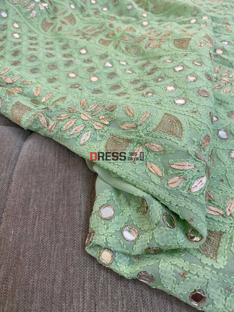 Light Green Mirror & Gota Patti Chikankari Suit Suits