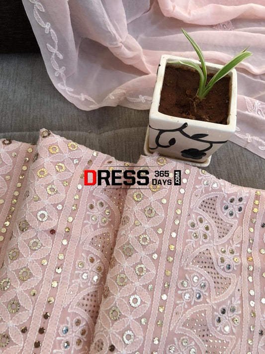 Light Peach Lucknowi Kamdani Suit Chikankari Suits