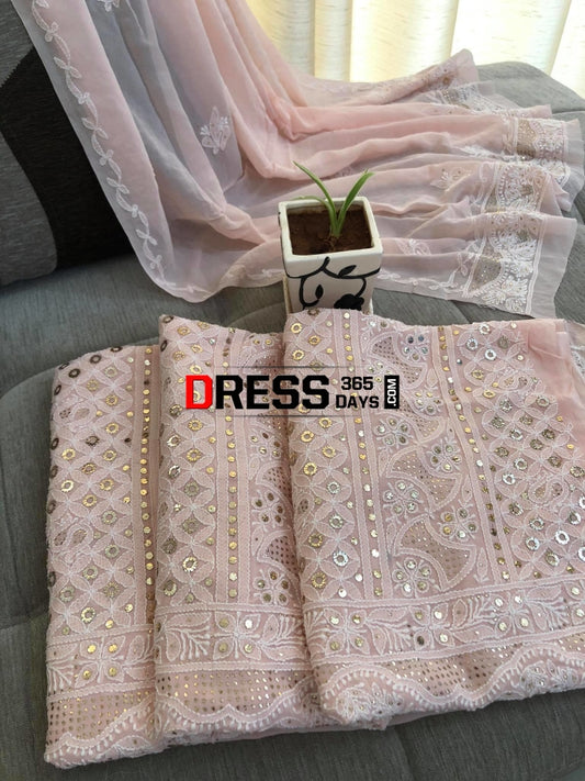 Light Peach Lucknowi Kamdani Suit Chikankari Suits