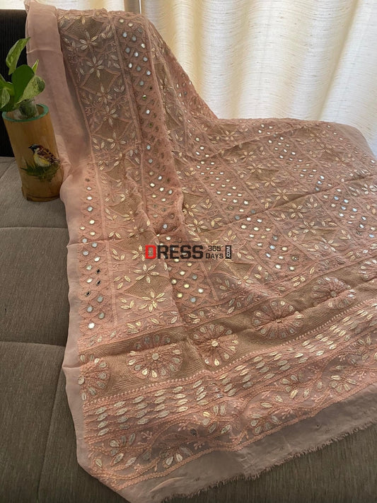 Light Peach Mirror & Gota Patti Lucknowi Chikankari Suit Suits