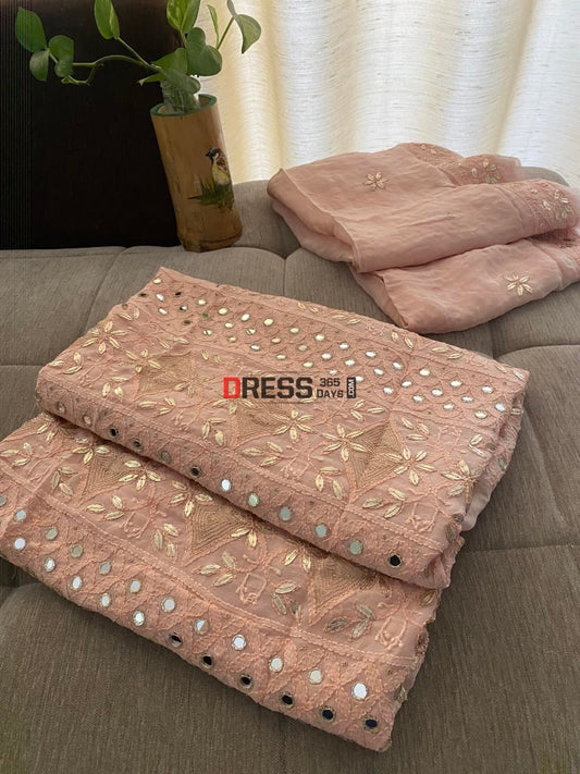 Light Peach Mirror & Gota Patti Lucknowi Chikankari Suit Suits