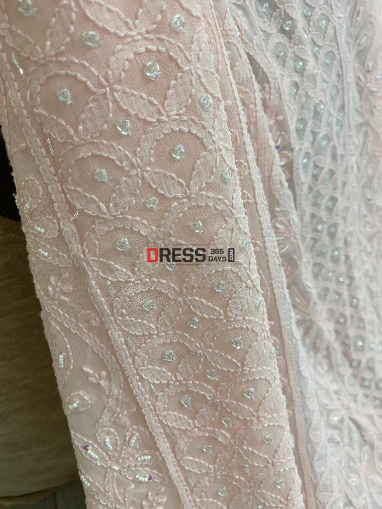 Light Pink Chikankari Pearl Kurta Dupatta Set Suits