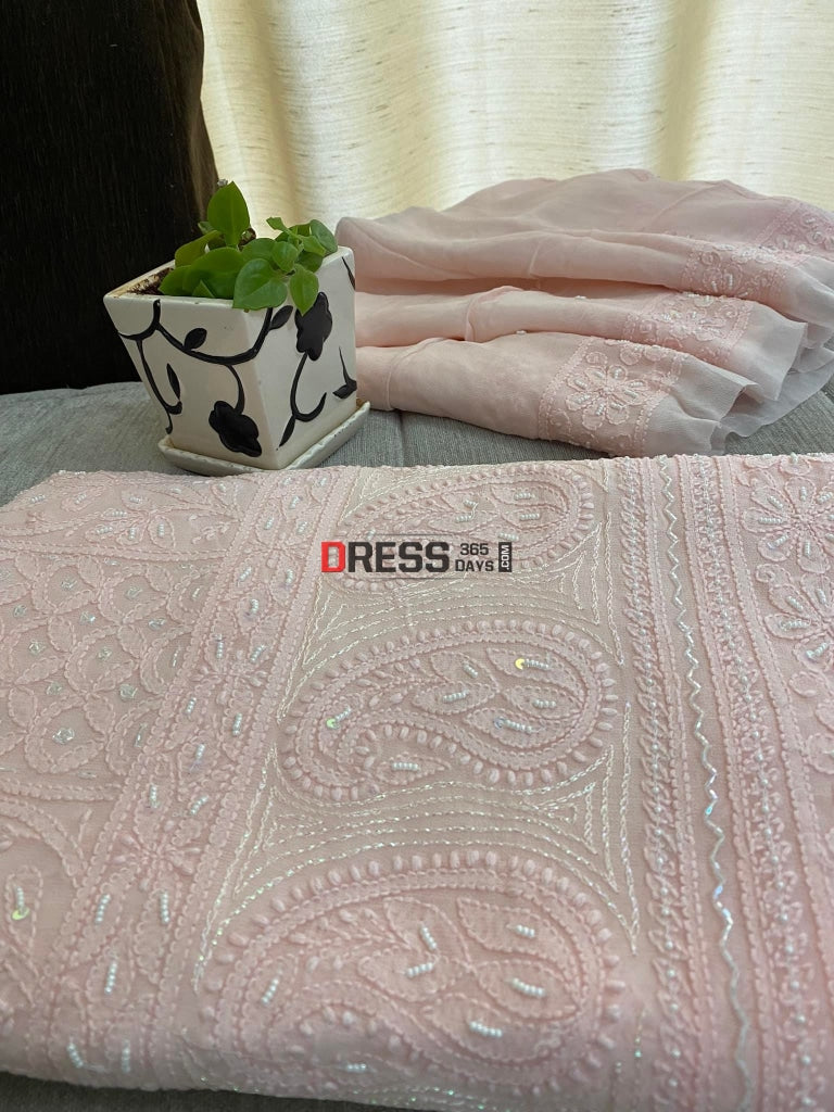 Light Pink Chikankari Pearl Kurta Dupatta Set Suits