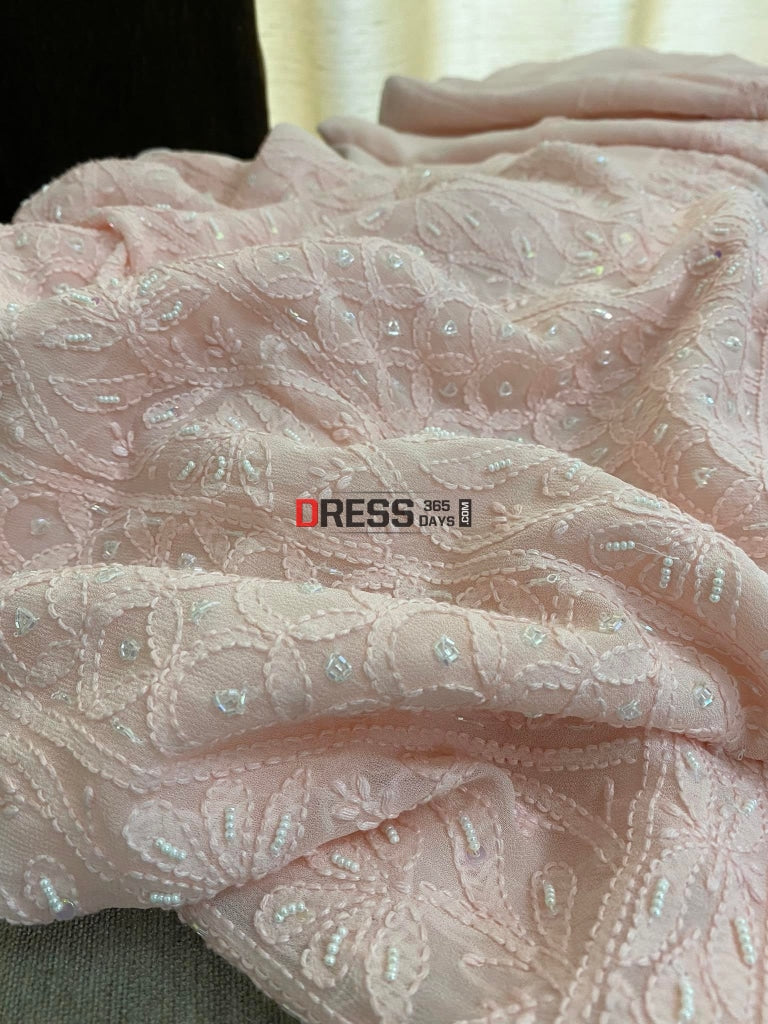 Light Pink Chikankari Pearl Kurta Dupatta Set Suits