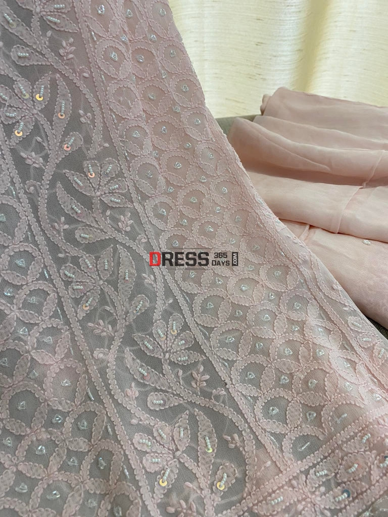 Light Pink Chikankari Pearl Kurta Dupatta Set Suits