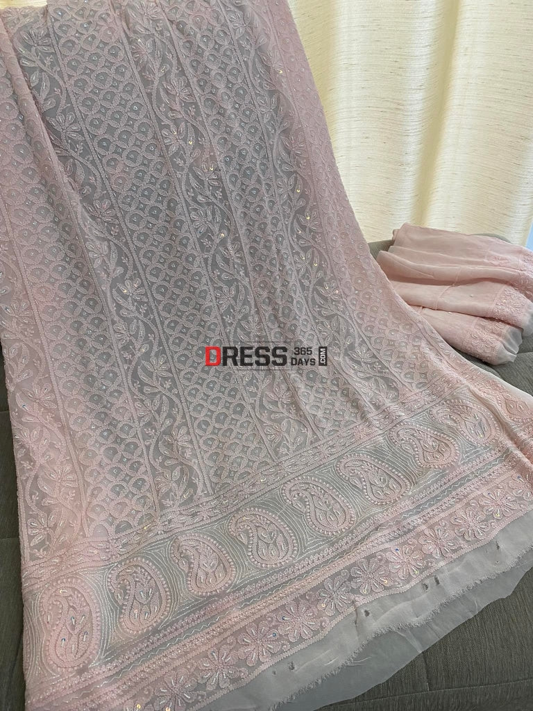 Light Pink Chikankari Pearl Kurta Dupatta Set Suits