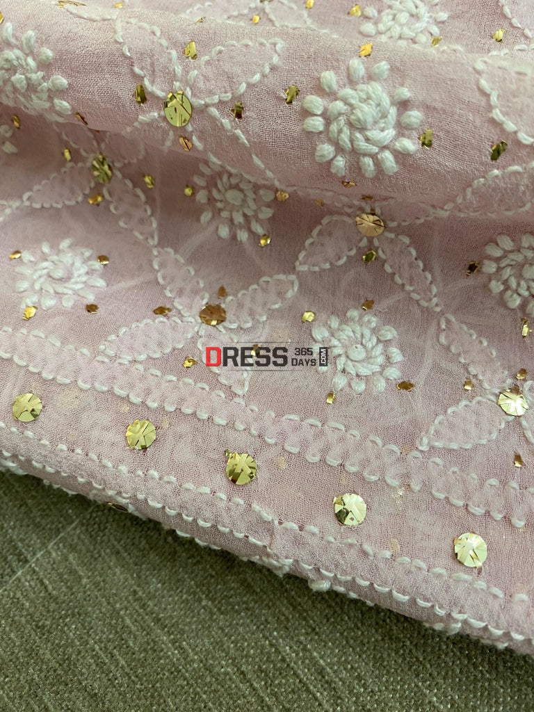 Light Pink Lucknowi Chikankari Mukaish Saree