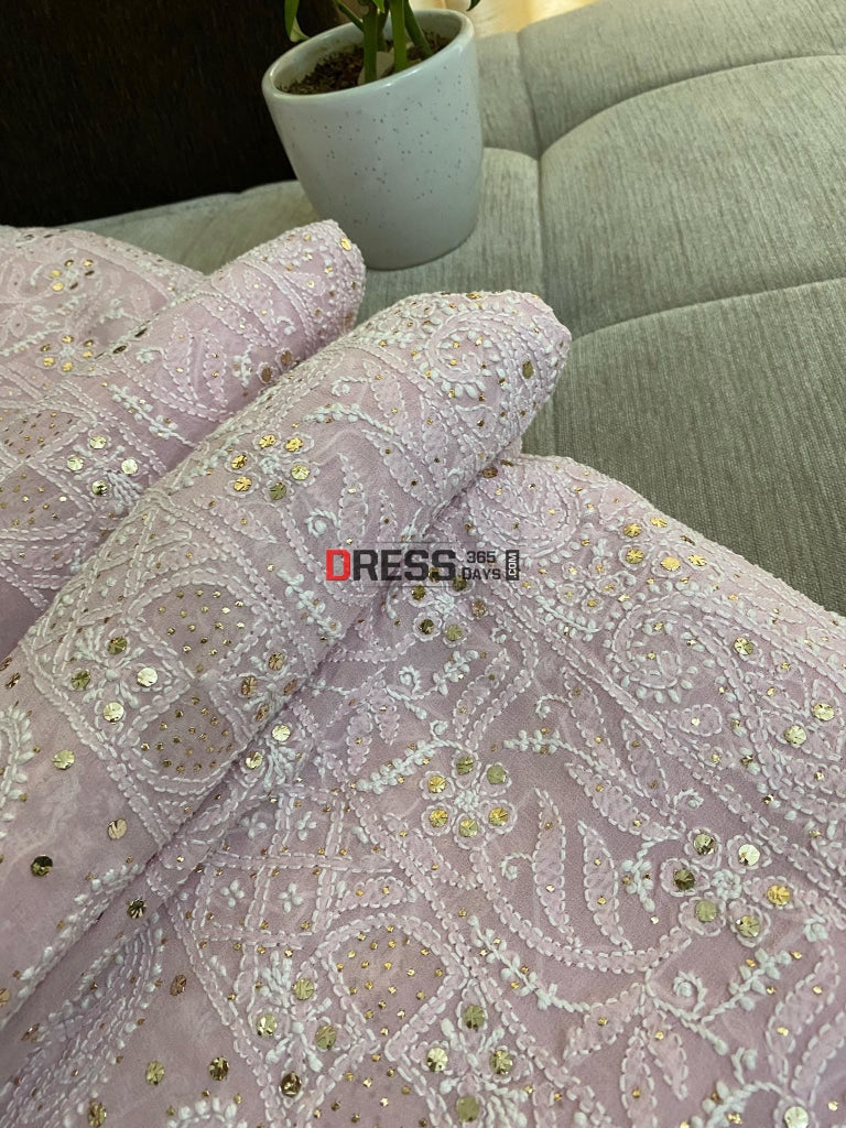 Light Pink Lucknowi Chikankari Mukaish Saree