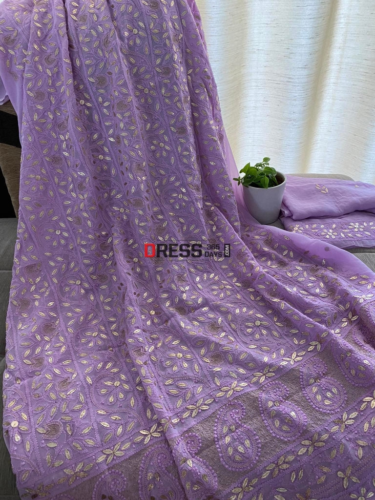 Lilac Chikankari Gota Patti Kurta Dupatta Set Suits