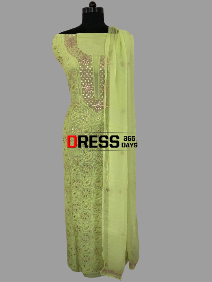 Lime Green Georgette Gota Patti Chikankari Suit - Dress365days