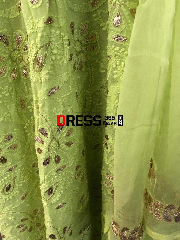 Lime Green Georgette Gota Patti Chikankari Suit Suits