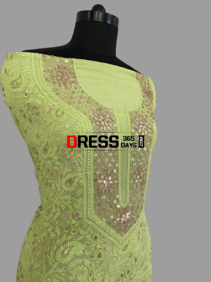 Lime Green Georgette Gota Patti Chikankari Suit - Dress365days