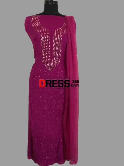 Magenta Mukaish and Chikankari Suit - Dress365days