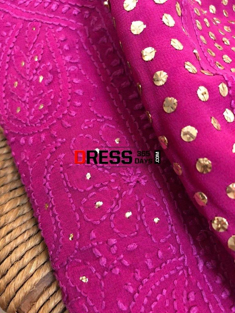 Magenta Mukaish And Chikankari Suit Suits