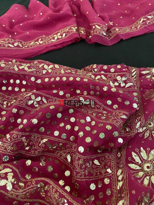 Magenta Pure Georgette Kamdani Suit Chikankari Suits