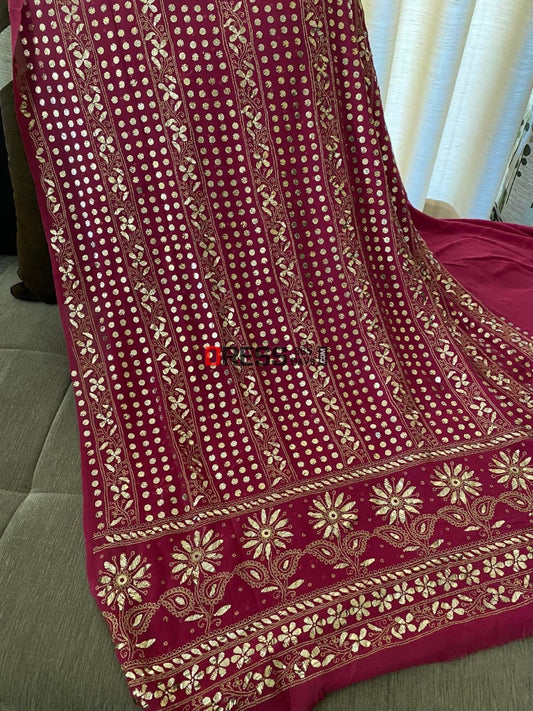 Magenta Pure Georgette Kamdani Suit Chikankari Suits