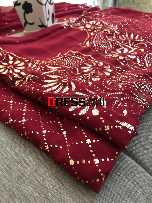 Maroon Pure Georgette Kamdani Suit Suits