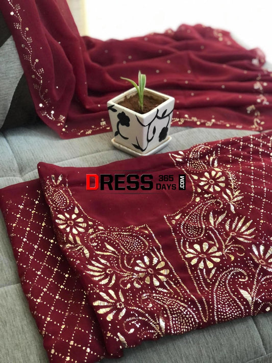 Maroon Pure Georgette Kamdani Suit Suits