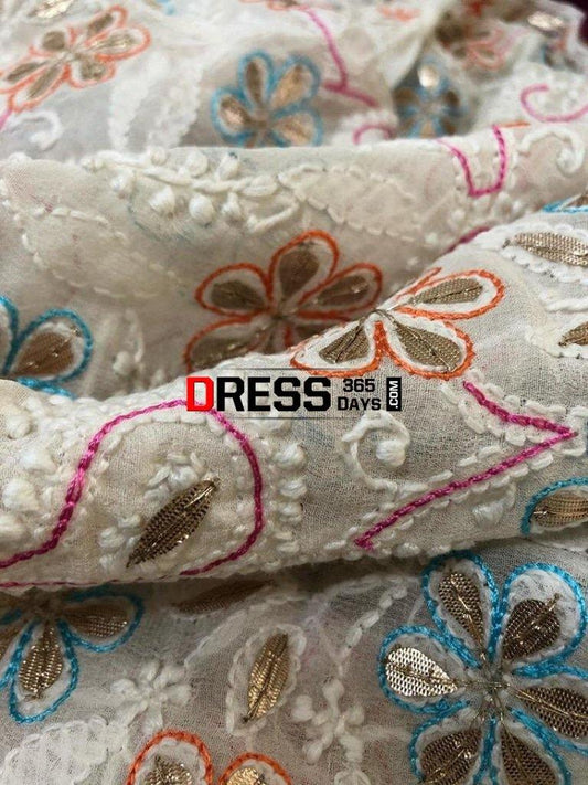 Multicolour Chikankari Dupatta With Gota Patti