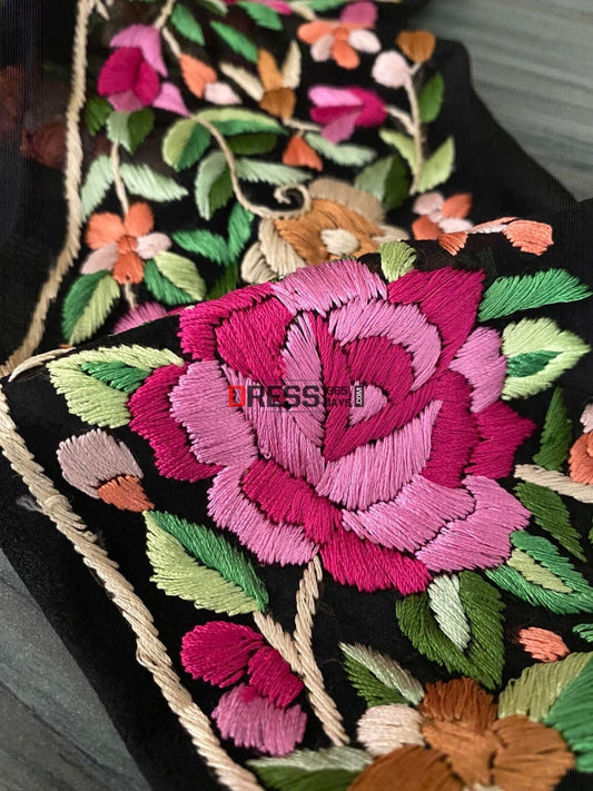 Multicolour Parsi Gara Hand Embroidered Border