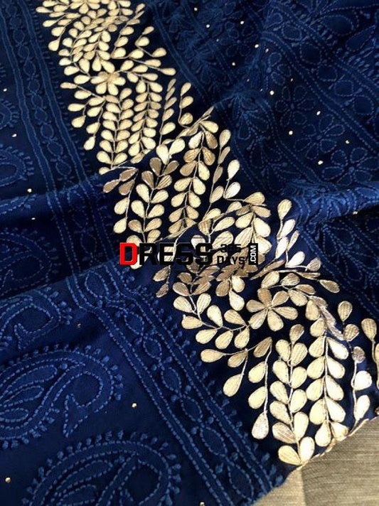 Navy Hand Embroidered Gota Patti Chikankari Suit Suits