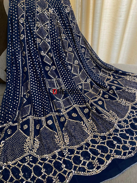 Navy Pure Georgette Mukaish Anarkali Kamdani