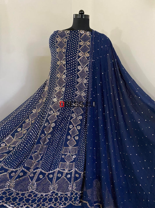 Navy Pure Georgette Mukaish Anarkali Kamdani